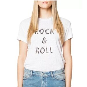 Zadig & Voltaire Rock & Roll T Shirt Small White Linen Graphic Tee Statement